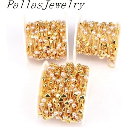 Hot 10 Meters, Handmade Pearl Shell Bead Chains Round Pearl Beaded Chains for Jewelry Making Women Jewelry