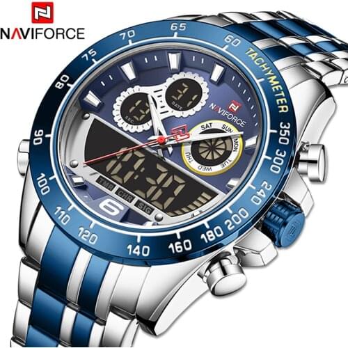 NAVIFORCE Mens Watches Luxury Military Quartz Stainless Steel LED Digital Analog Clock Waterproof Male Watch Relogio Masculino