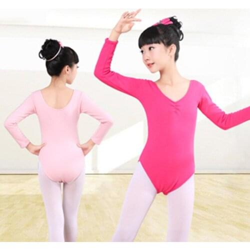 Kids Cotton Ballet Leotards Girls Long Sleeve Bodysuit Solid Dance Costumes Child Gymnastic Fintess Skating Wear Leotard