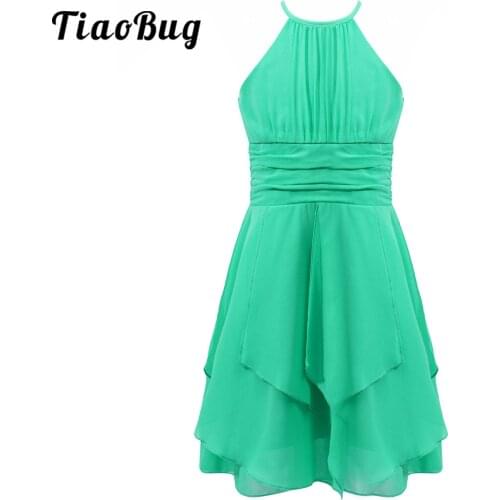 Sleeveless Kids Girls Dance Dress Ballerina Chiffon Asymmetric Ruffle Ballet Tutu Dress Lyrical Dance Costumes