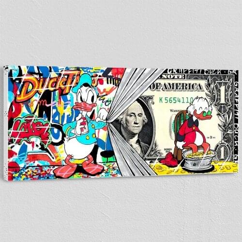 Disney Donald Duck Graffiti Art Paintings on the Wall Art Posters and Prints Dollar Money Street Art Pictures Home Decoration