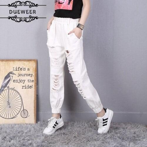Pants Women Jeans Harem Ankle-length Trousers Female Elastic Waist Solid Washed Plus Size Korean Style Fashion Casual Loose