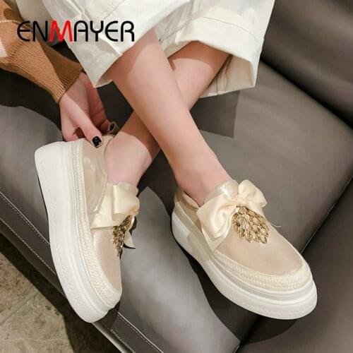 ENMAYER 2020 Kid Suede Round Toe Slip-On Wedges High Heel Pumps Casual Women Shoes High Heel Sweet String Bead Wedding Shoes