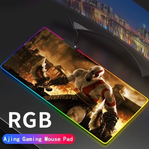 Gaming Mouse Pad RGB God of War Gamer Computer Mousepad LED Backlit Mause Large Mausepad XXL For Desk Keyboard Mice Mat