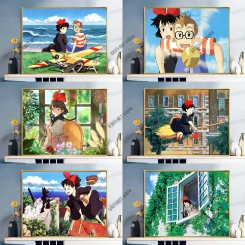 Canvas Painting Hayao Miyazaki Witchs Delivery Service Wall Art Anime Posters and Prints Room Decor Pictures Home Decoration