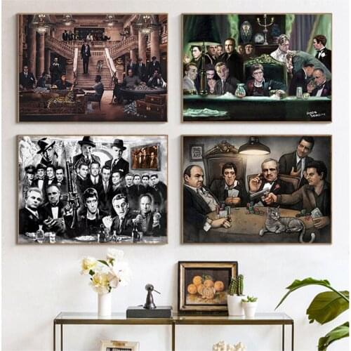 Picture Posters and Prints for Living Room Decor Classic Movie Gangsters Godfather Scar face Art Poster Canvas Painting Wall