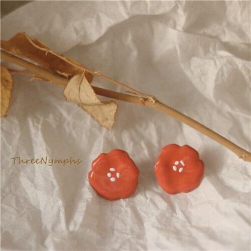 Classic Little Orange Flower Original Drop Glaze Design 2021 New Fashion Geometric Flowers Daily Cute S925 Ear Studs