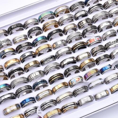 Wholesale 50pcs/lot Fashion Spinner Rotatable Stainless Steel Rings For Women Men Mix Style Jewelry Pressure Release