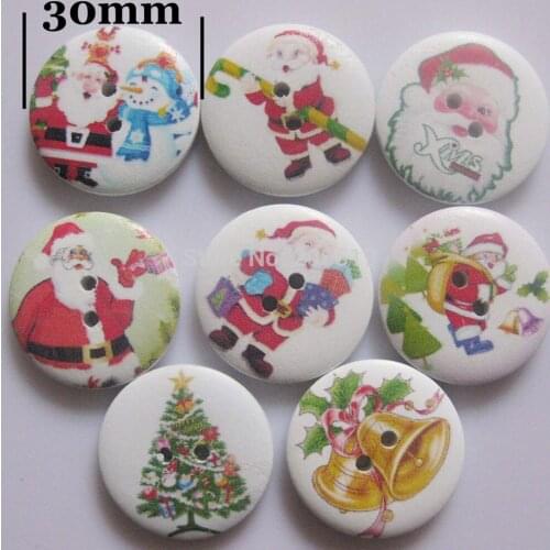 WBNKEO 3CM Round Wood Christmas Buttons 10Pcs Randomly Home Craft Scrapbook Ornament