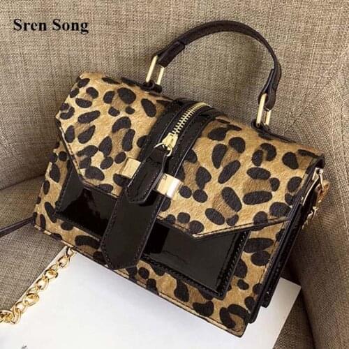 Leopard Crossbody Bags For Women with Zipper Decoration Ladies Chain Handbags And Purse Patent leather Small Shoulder Bag