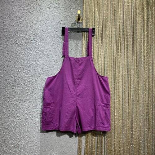 Sweet Women Loose Short Jumpsuit Summer New Purple Straight Wide Leg Denim Shorts Casual Preppy Style Pockets Playsuit Female