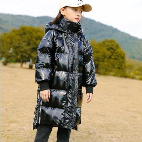 Fashion brand Coat children Patent leather Glossy Down jackets 90% Duck down hooded park girls winter outerwear for girls Y3423