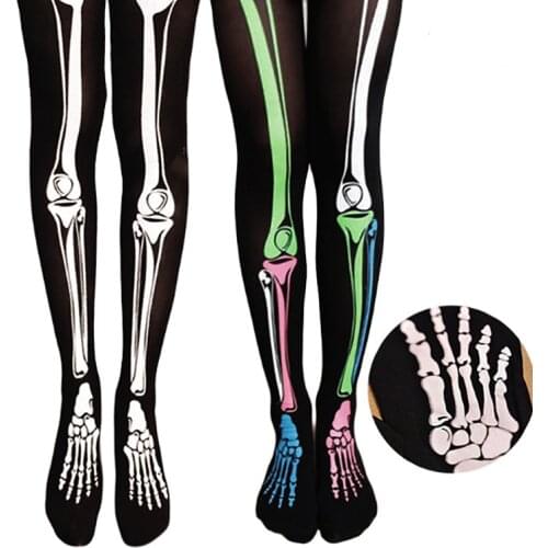 Fashion Tights Sexy Stockings Nightclubs Bar Stockings Halloween Skull Bones Black Pantyhose Free off Pantyhose for Women