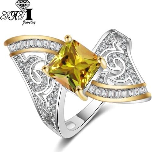 YaYI Jewelry Fashion Princess Cut 5.9 CT Yellow Zircon Silver Color Engagement Rings wedding Heart Rings Party Rings Gifts 1165