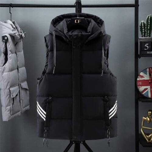 Men Winter Vest Plus Large Size 7xl Hat Detachable Cotton-Padded Waistcoat Thicken Parka Unloading Sleeveless Jacket Travel Vest