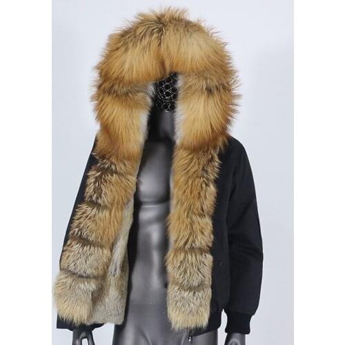 BLUENESSFAIR 2021 Men Bomber Parka Waterproof Winter Jacket Natural Real Raccoon Fox Fur Coat Collar Hooded Rabbit Streetwear