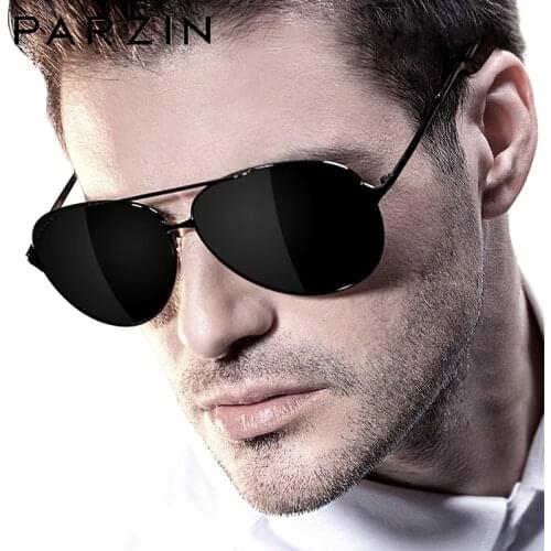 PARZIN Classic Aviation Men Sunglasses Brand Design Alloy Frame Pilot Polarized Sun Glasses For Driving Male Black UV400