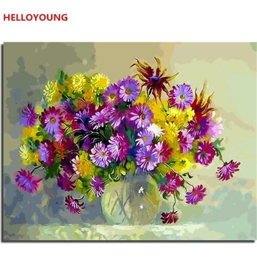 YH023 DIY Handpainted Oil Painting Flowers 6 Digital Painting by numbers oil paintings chinese scroll paintings Home Decor