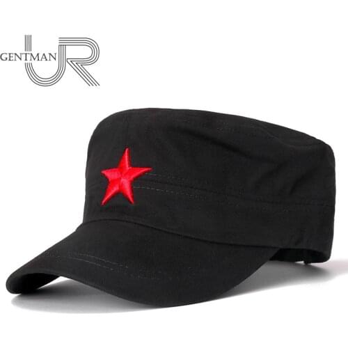 New Military Caps For Men Adjustable Cadet Army Hat Red 5-Pointed Star Embroidery Flat Top Cap