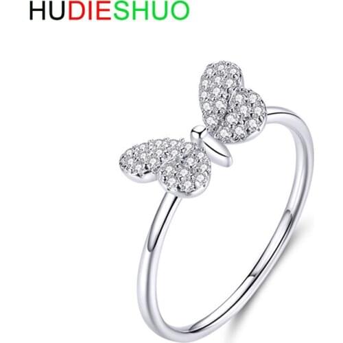 New Rings s925 SterlingSilver Butterfly Zircon Fashion Lady Party Rings