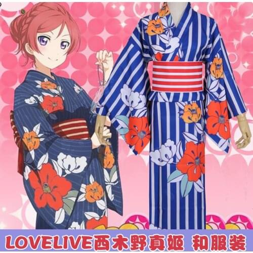 Love Live Nishikino Maki Cosplay Costume Lovely Cos Kimono Clothing Dress Kimono+Belt+Bowknot