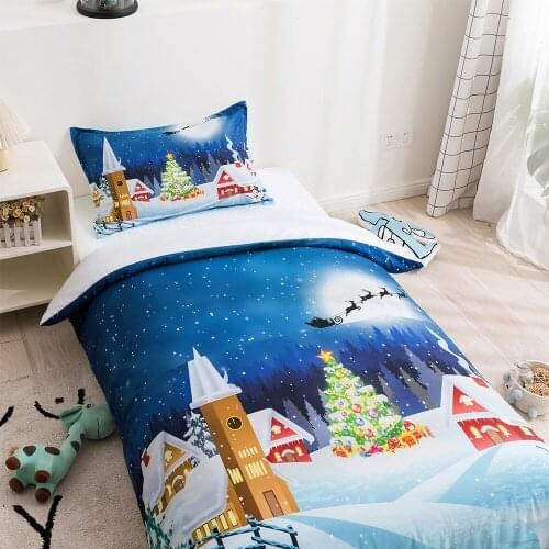Christmas Cartoon Bedding Set Printed Pillowcase Duvet Cover Double Size Home Textiles Decoration Kids Room Kawaii Bedding