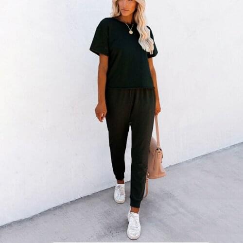 Solid Casual Two Piece Set Womens Tracksuit O-neck Short Sleeve T-shirt Trousers Homewear Women 2021 Summer Fashion Woman Sets
