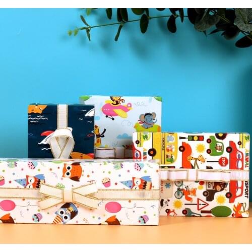 6 Pcs Gift Colorful Cartoon Wrapping Paper Roll for Kids Birthday Holiday Baby Shower Gift Wrap Craft Paper Decor Gifts