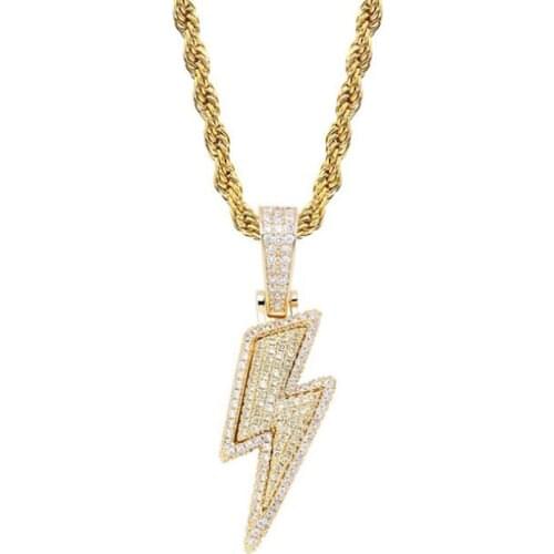 Hip Hop Iced Out Lightning Pendant Necklace Jewelry Gift For Men Women Street Dance Gift with Rope Chain
