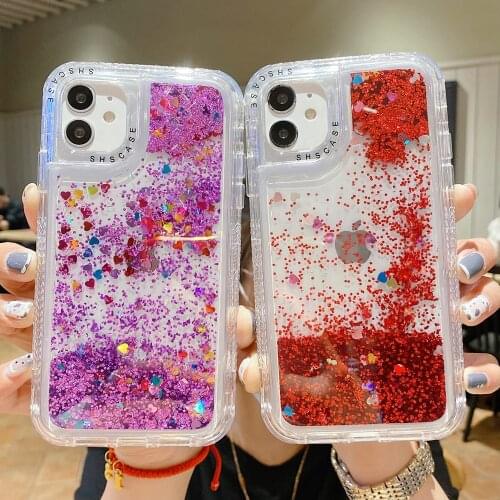 Shockproof Glitter Sequins Liquid Quicksand Phone Case for iPhone 11 12 Pro 7 8 Plus SE 2020 XR XS Max X Heavy Duty Clear Cover