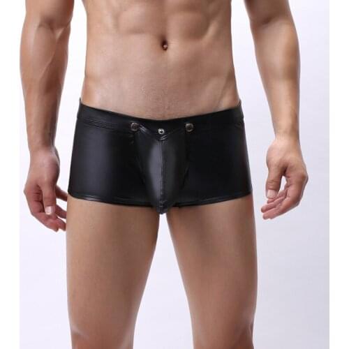 Sexy Mens Underwear Open Crotch PU Leather Boxer Shorts Male Trunks Clubwear Boxershorts Cueca Masculina Open Butt Panties