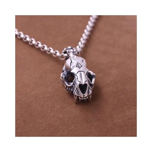 Silverware S925 Sterling Silver Retro Dinosaur Petrochemical Skull Shape Pendant Male Female Models Retro Thai Silver Pendant