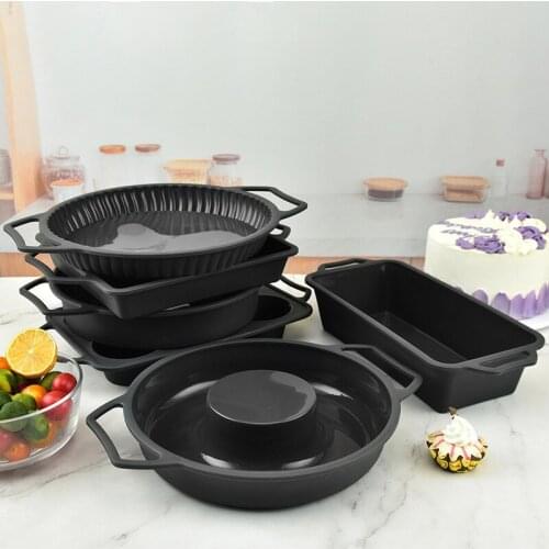 Silicone Cake Mold With Handle Black Cakes Pans For Pastry Bread Not Sticky Non-Toxic Cupcake Molds Kitchen Baking Tools