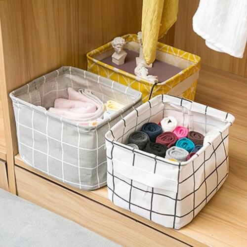 Foldable Desktop Underwear Storage Box Cosmetic Basket Stationery Container Canvas Fabric Storage Basket For Underwear Toy