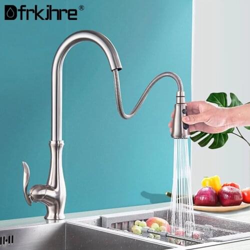Kitchen Faucet Pull Out Brass Mixer Tap Sink 360 Degree Rotation Faucet with Pull Out Spray Single Handle Chrome Kitchen Tap
