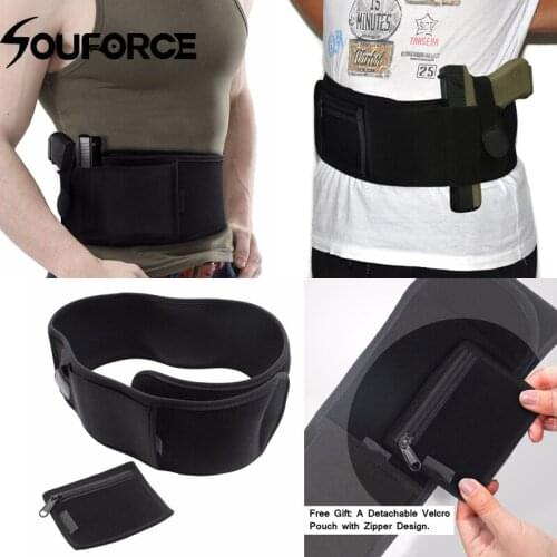 Tactical Abdominal Band Holster in Right/Left Hand with Zippered Pocket fit Model 17 19 22 Series and More Pistol Handguns