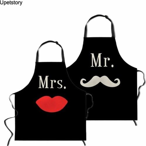 Upetstory 1/2pcs Mr Mrs Couples Kitchen Aprons Unisex Dinner Party Cooking Bibs Polyester Funny Pinafore Cleaning Tools 65*72cm