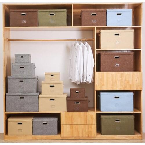 Cotton Linen Storage Box With Cap 2 Size Clothes Socks Toy Snacks Sundries Organizer Set Fabric Boxes Cosmetics Household