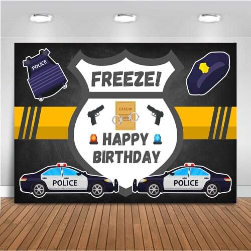 Freeze Happy Birthday Photography Backdrop Police Car Handcuffs Badge Background Theme Birthday Party Dessert Table Banner Photo