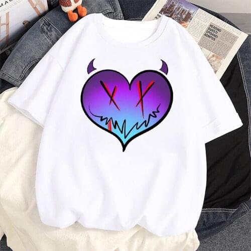 Women Graphic Fashion Heart Loose Short Sleeves Lady Loose Clothes Tops Cute White Tees Printed Female Basic Tshirts T-Shirt