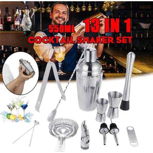 13Pcs 550ML Stainless Steel Bar Cocktail shaker Set Tool Mixer Drink Bartender Browser Kit Bars Set Tools Bartender Tool