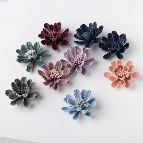 Trendy New 20PCs 35MM 3D Microfiber Fabric Flowers Fit Girls Hair Jewelry DIY Ornaments Headband Headwear Elastic Band Clips