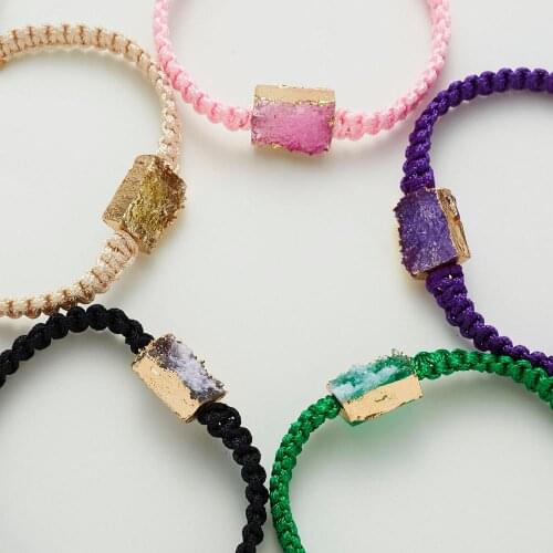 2019 Trendy Imitation Natural Stone Resin Hand-woven Bracelet Geometric Square Bohemian Bracelet For Charm Women Jewelry Gift