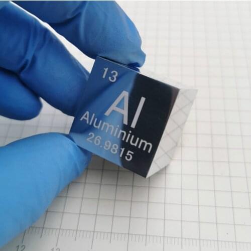 Aluminium metal in the periodic table- Cube Side length is one inch (25.4mm) and weight is about 44.3g 99.99