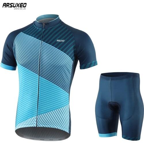 ARSUXEO Men Summer Cycling Jerseys Set Short Sleeve Breathable Quick Dry MTB Suits Bicycle Shirts Bike Shorts With 3D Padded
