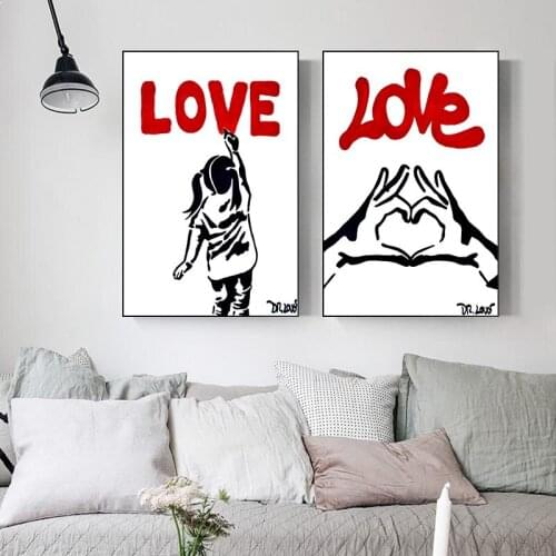 Banksy The Girl Write Love on The Wall Canvas Painting Posters and Prints Street Art Portrait Paintings Wall Pictures