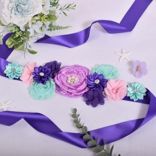 Maternity Sash Women Purple Flower Sash Pregnancy Belly Belt Photo Props Gift Baby Shower Party Sash