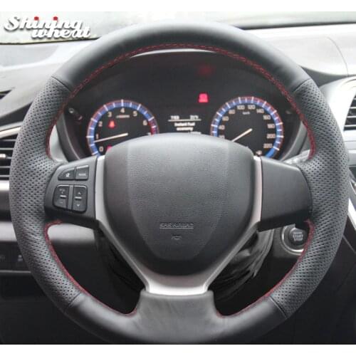 BANNIS Black Leather Car Steering Wheel Cover for Suzuki CELERIO S-CROSS SX4 2013 2014 Suzuki Vitara 2015