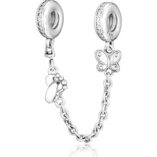 CKK Silver 925 Jewelry Decorative Butterflies Safety Chain Charm Fits Original Bracelet Sterling Silver Making