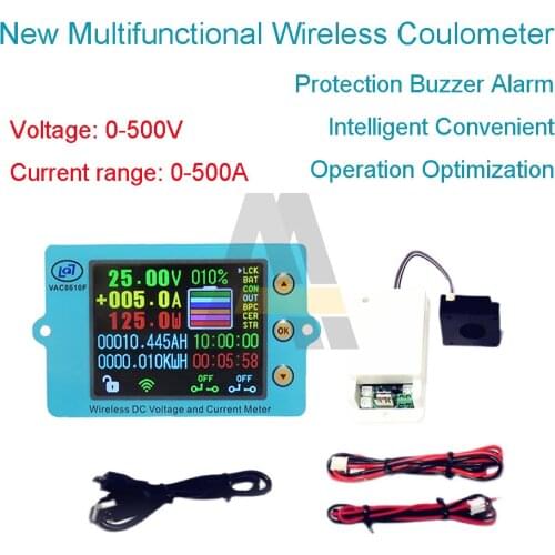 DC 500V 100A 200A 500A Wireless Voltage Meter Voltmeter 2.4 Inch Ammeter Solar Battery Charging Coulometer Capacity Power Tester